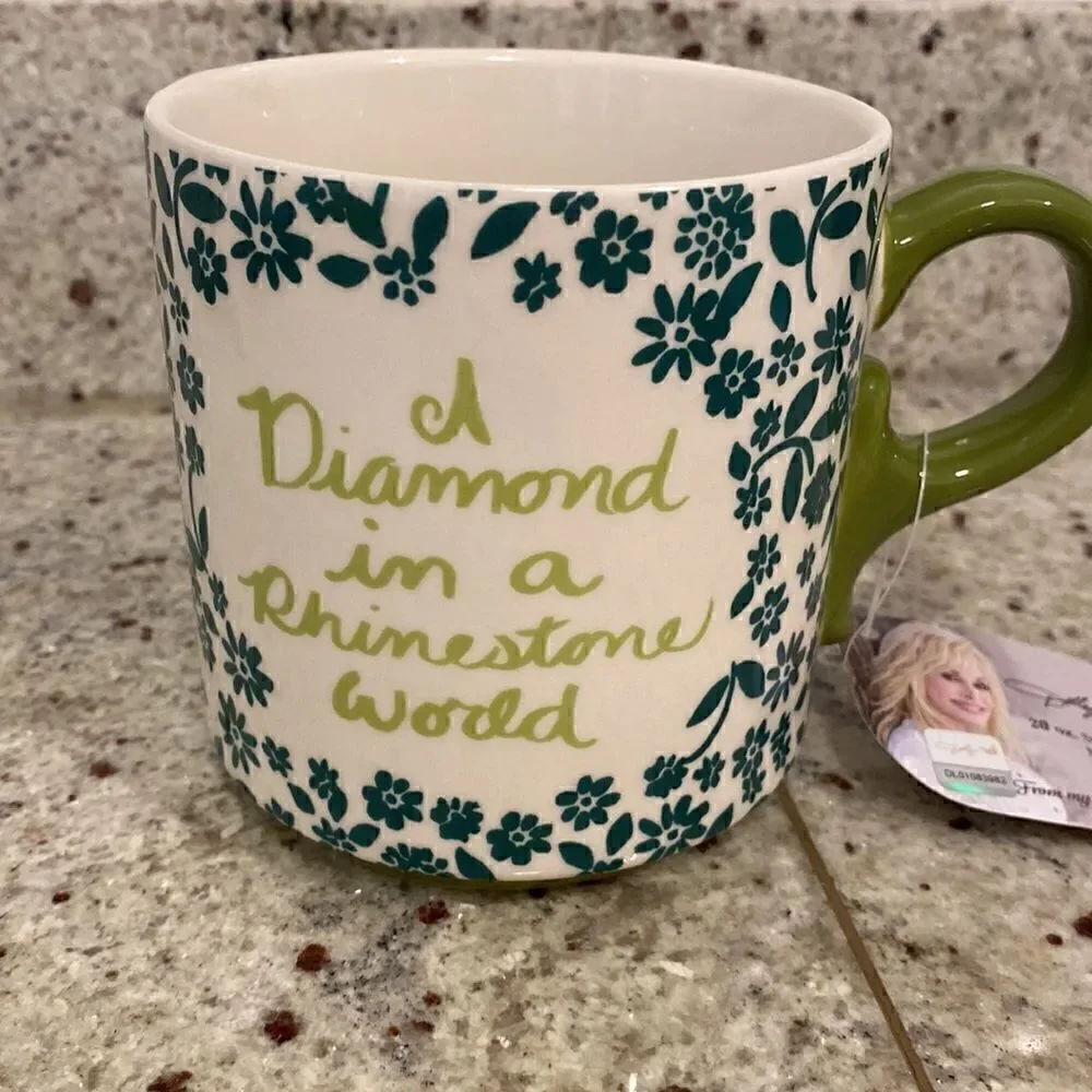NWT Dolly Parton A Diamond In A Rhinestone World Green Floral Coffee Mug